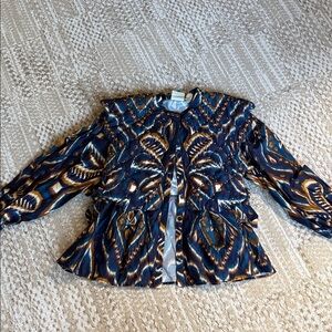 FARM Rio Navy Blue and Gold Printed Peplum Blouse